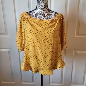 Olivia Grey‎ yellow dotted tie sleeve short sleeve Blouse
